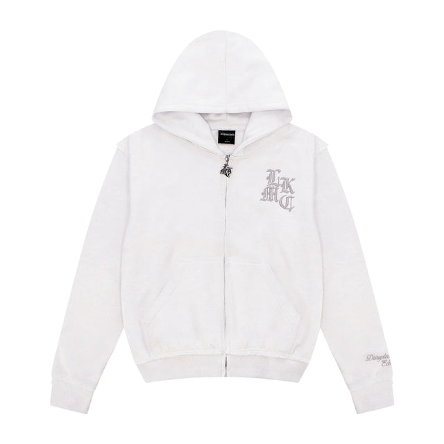 LUKAMACHAIN Distressed Zip Hoodie White