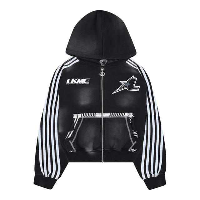 LUKAMACHAIN ZIP HOODIE STRIPED - BLACK