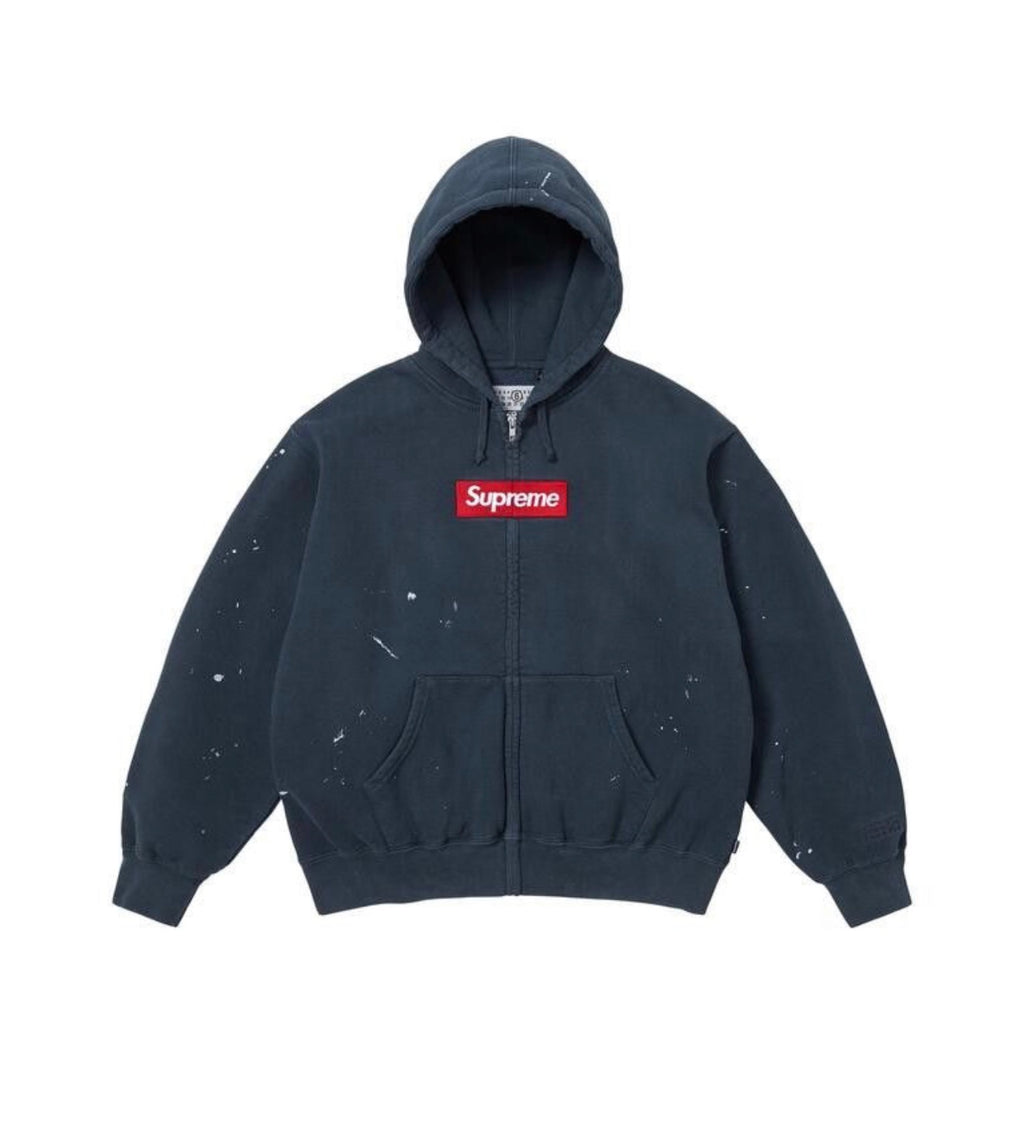 Supreme MM6 Maison Margiela Box Logo Zip Up Hooded Sweatshirt Navy