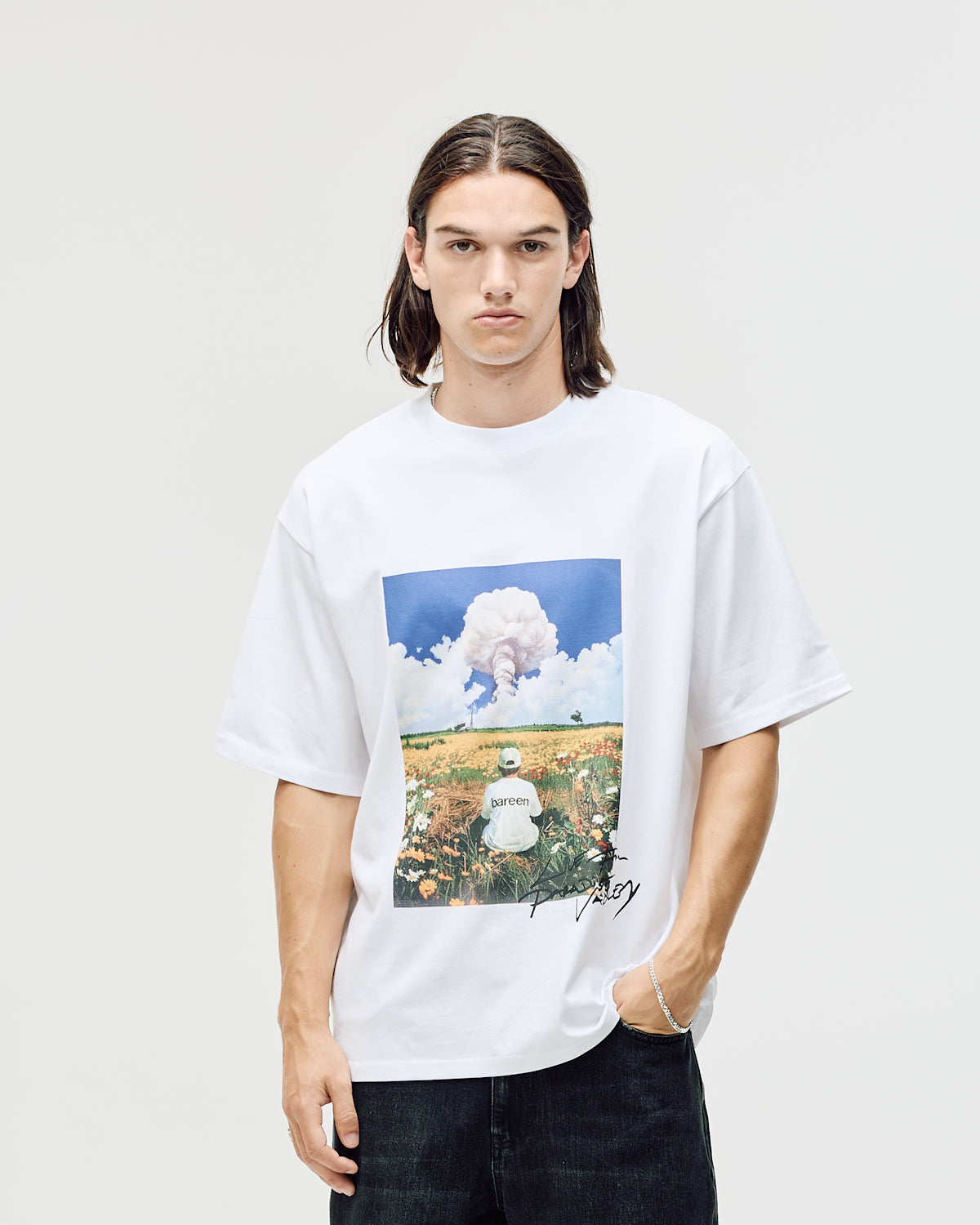 Bareen Box Fit T-shirt, Field - White