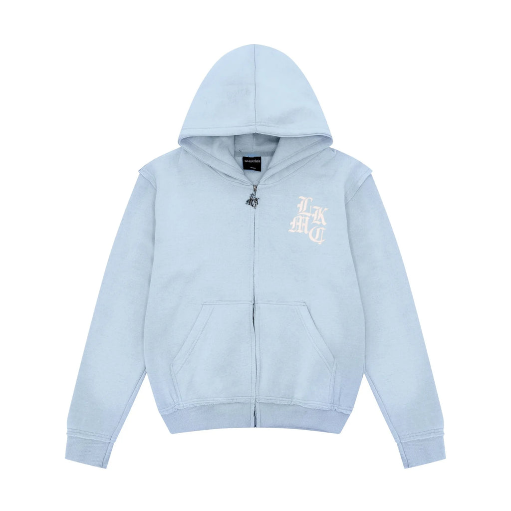 LUKAMACHAIN ​​Distressed Zip Hoodie Baby Blue