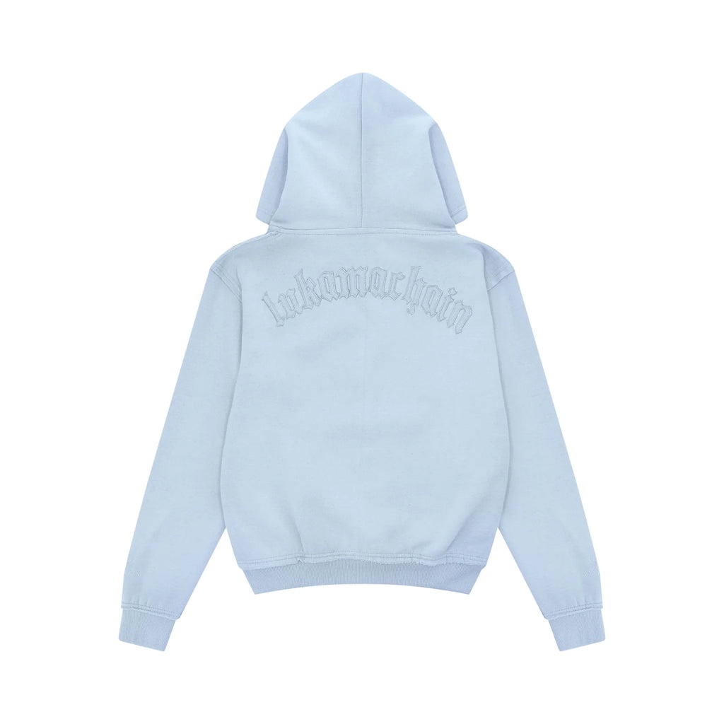 LUKAMACHAIN ​​Distressed Zip Hoodie Baby Blue