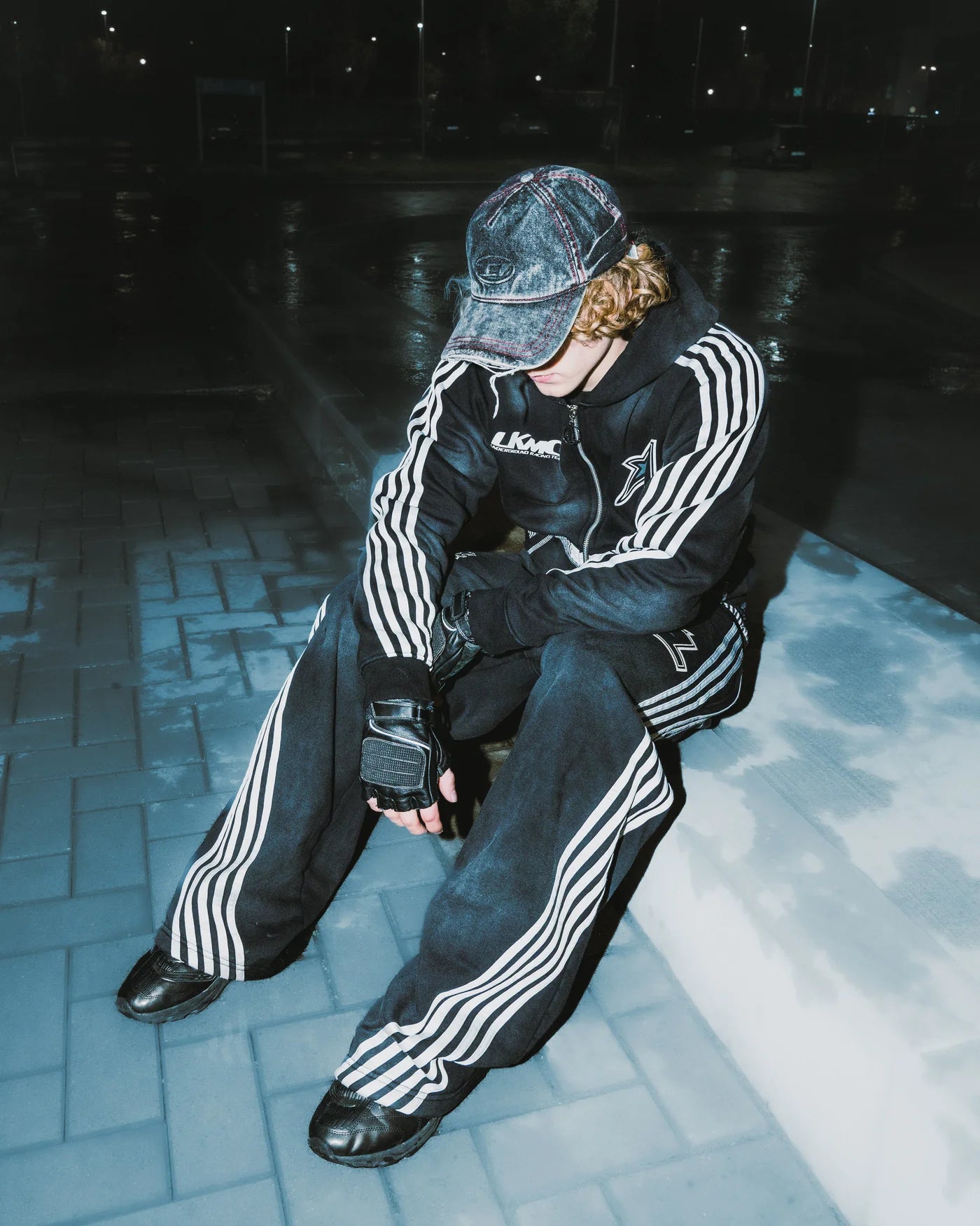LUKAMACHAIN ZIP HOODIE STRIPED - BLACK
