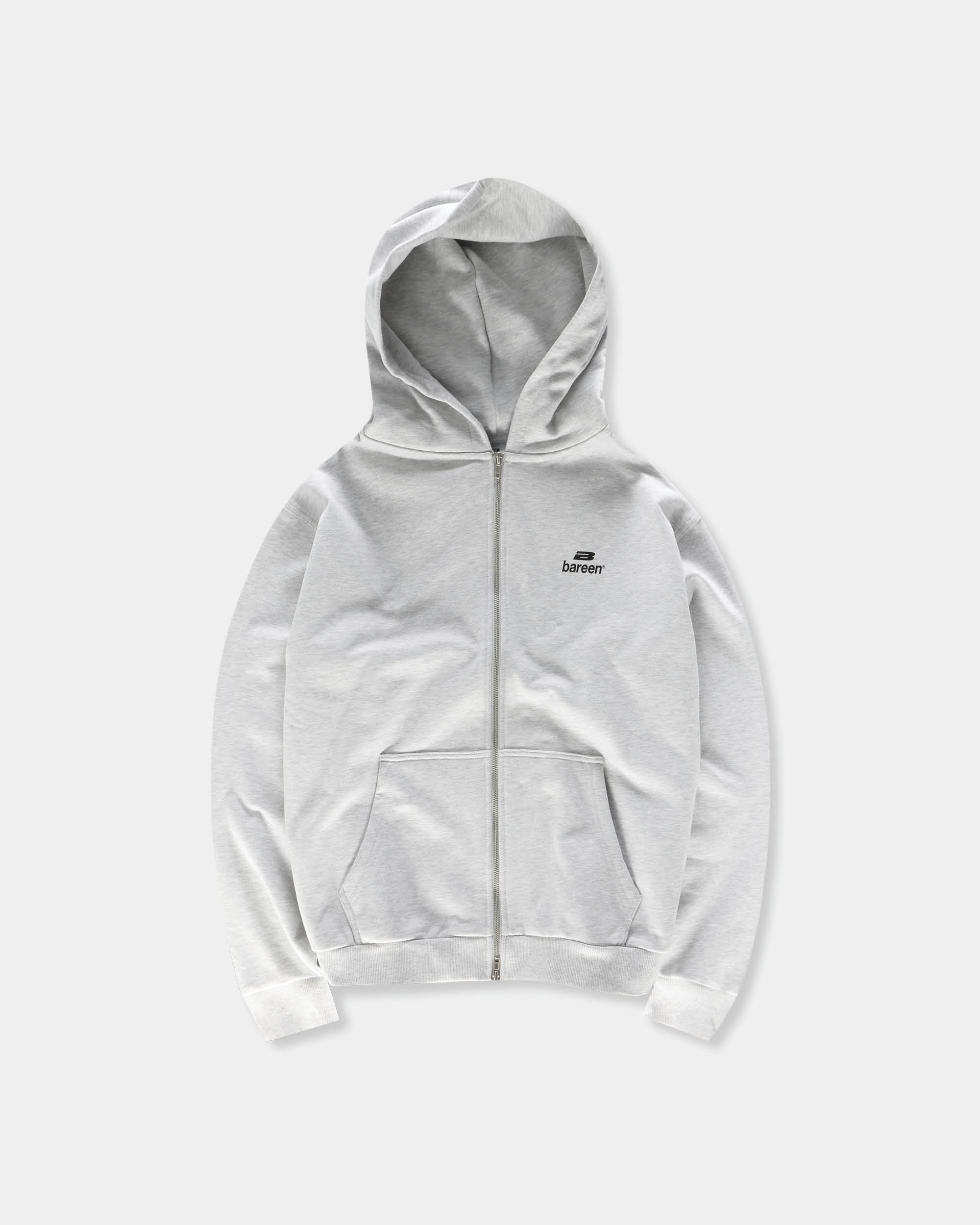 Bareen Oversized Zip Hoodie Logo Cloudy Grey