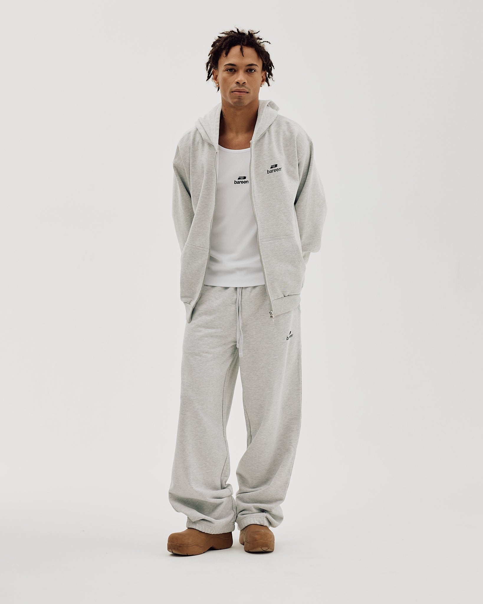 Bareen Oversized Zip Hoodie Logo Cloudy Grey
