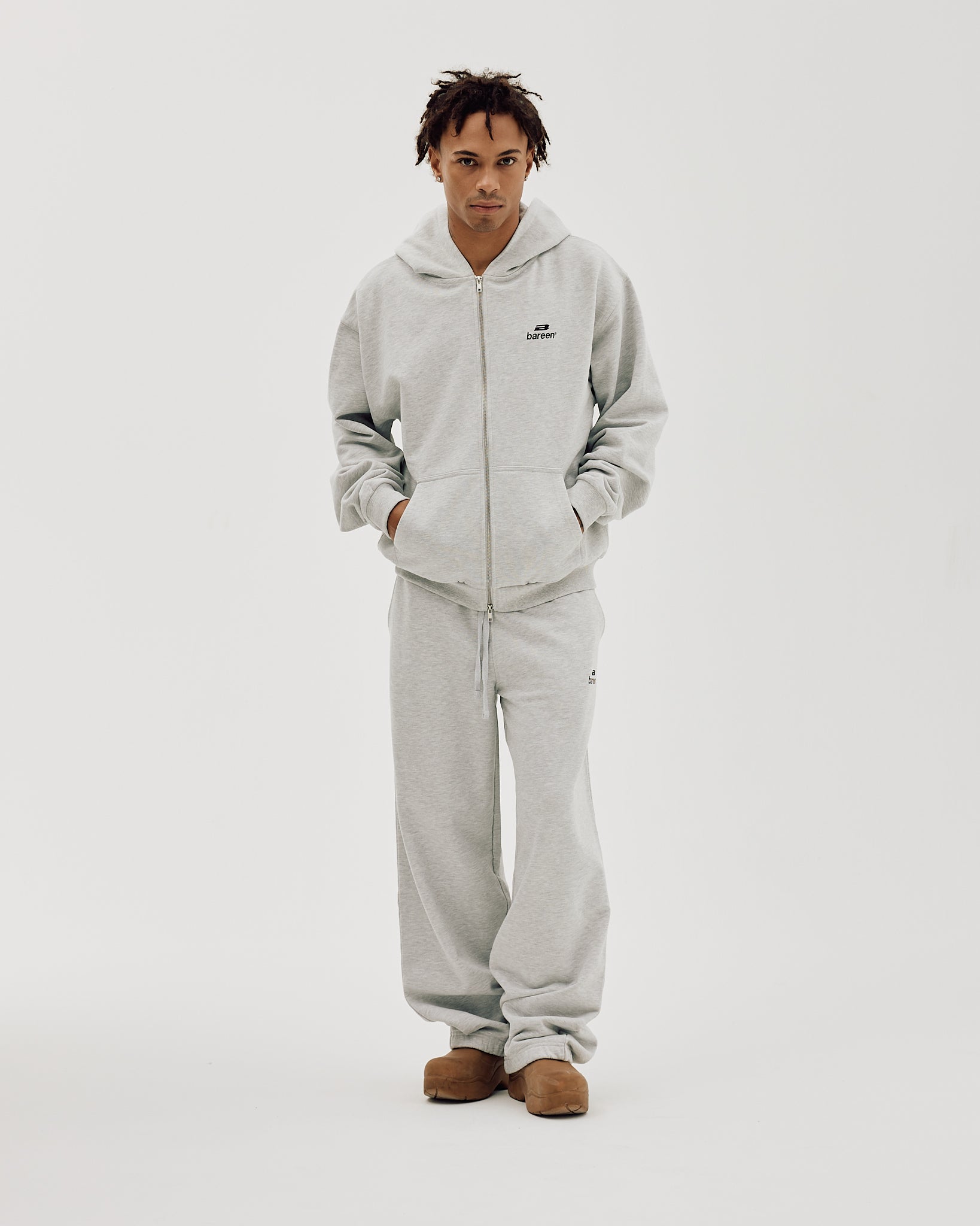 Bareen Oversized Zip Hoodie Logo Cloudy Grey