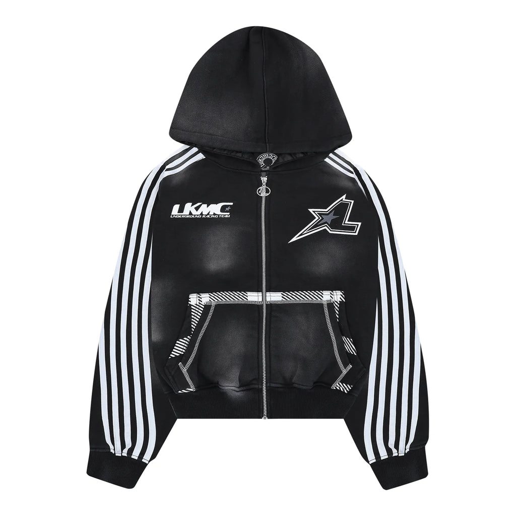 LUKAMACHAIN ZIP HOODIE STRIPED - BLACK